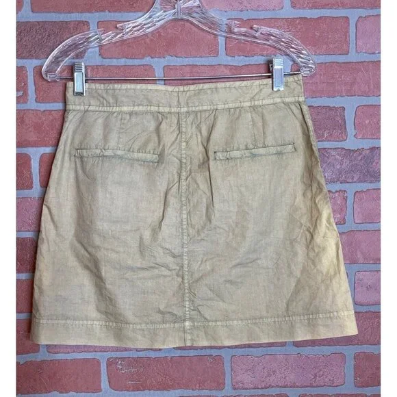 Olivia James A-Line Mini Skirt Front Two Patch Pockets Tan Green XS Lightweight